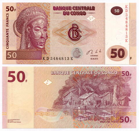 Банкнота Конго 50 франков 2013 год KD3484813K. UNC