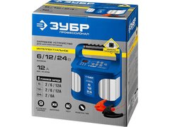 ЗУБР ЗУ-240, 6/12/24 В, 2-12 А, розетка 12 В, интеллектуальное зарядное устройство для аккумуляторов, Профессионал (59305)