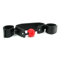 Кляп-наручники с красным шариком Breathable Ball Gag Restraint - 