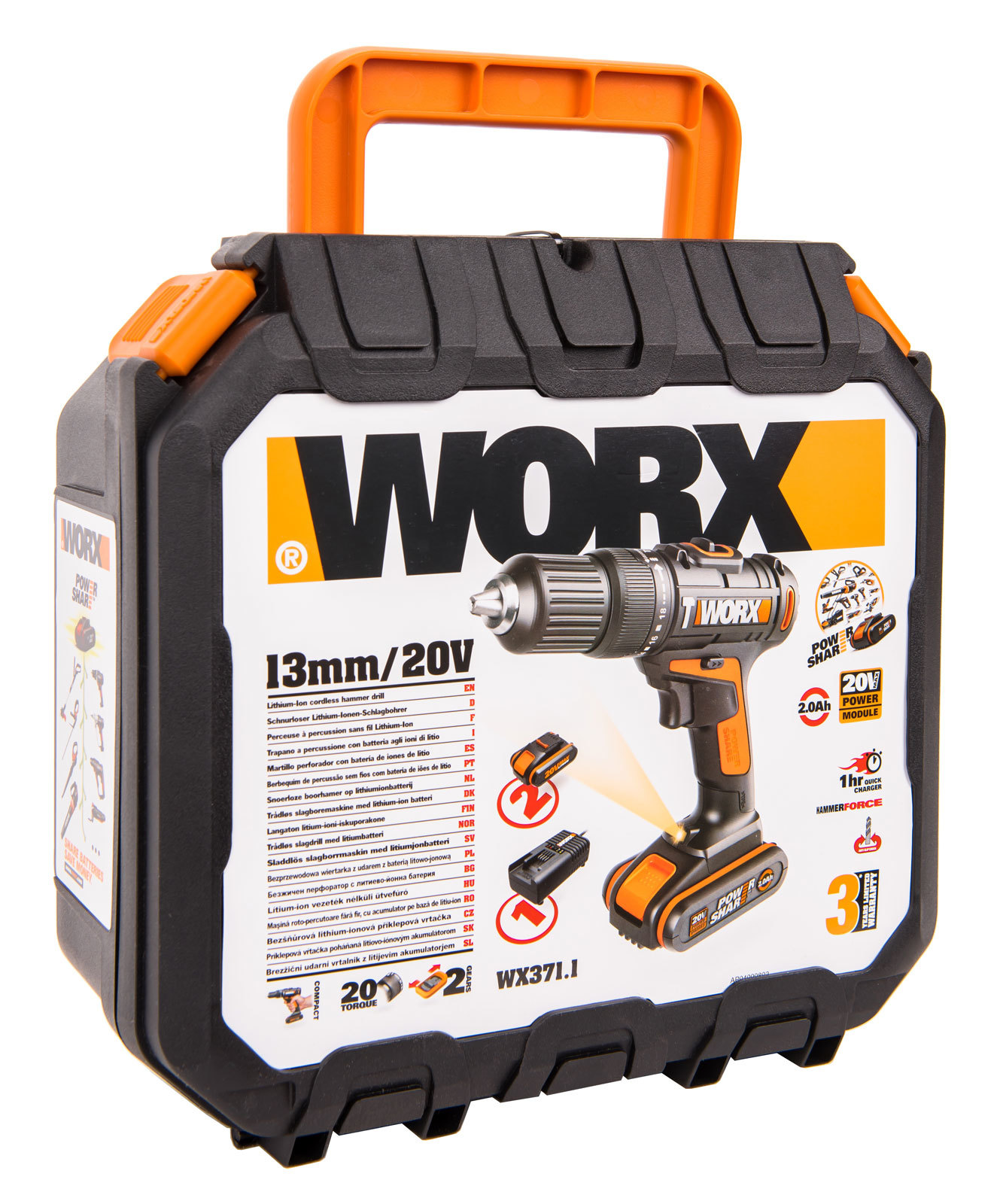 Дрель-шуруповерт ударная аккумуляторная WORX WX371.1, 20В, 40Нм,  2Ач x2, кейс