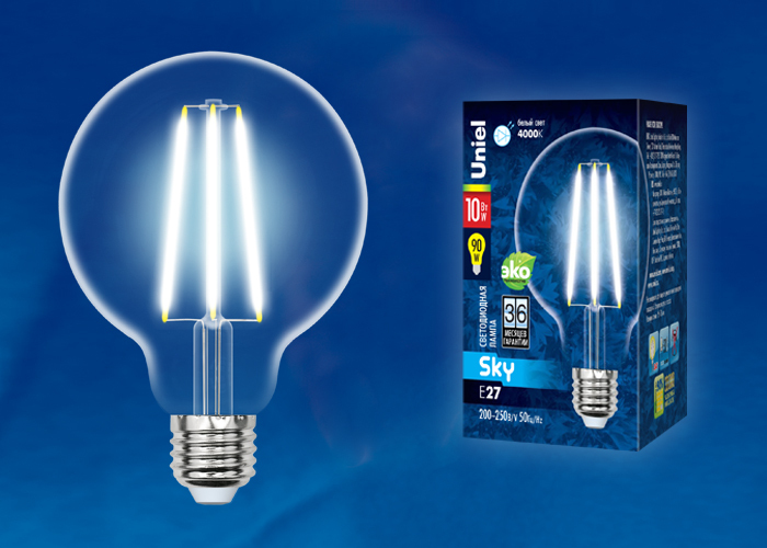 Uniel Лампа Светодиодная LED-G95-10W/4000K/E27/CL Sky (Холодный белый свет)