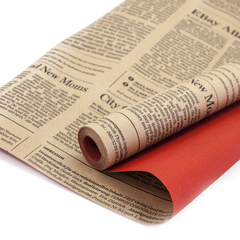 Упаковочная бумага крафт, «Газета New York Times», Коричневый/Красный, двухсторонняя, 0,7*9,14 м
