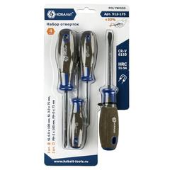 Набор отверток КОБАЛЬТ POLYWOOD, CR-V, древесно-полимерная рукоятки (4 шт.) подвес (912-175)