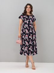 Платье П-026/синий-цветыкоралл