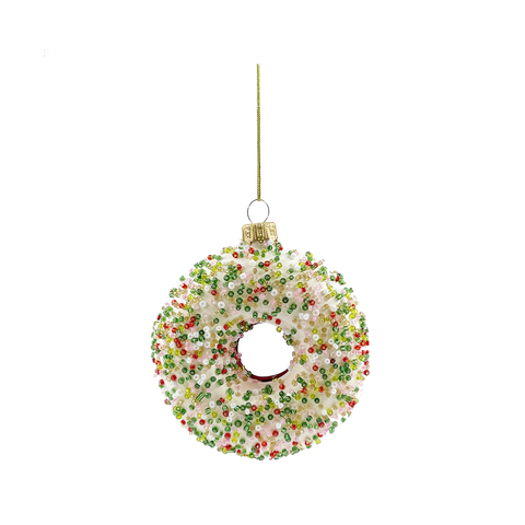 Набор елочных игрушек 6шт 9см ChristmasDeLuxe Пончик в посыпке в ассортименте бело-розовый