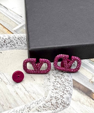 20347- Серьги-пусеты Valentino в розовом родаже (фуксия)