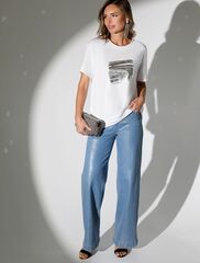 Нарядная футболка с принтом фольгой из премиального хлопка с эластаном  D49.124 (131267)