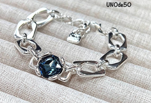 Браслет цепь UNOde 50 с круглой аквамариновой вставкой