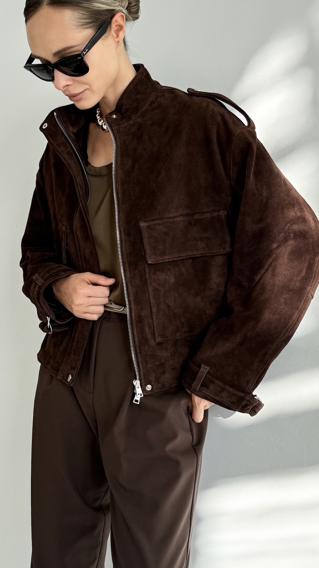 Куртка из натуральной замши и воротником стойкой ПРЕМИУМ КАЧЕСТВА