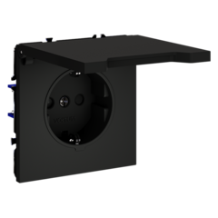 Розетка встраиваемая VOLTUM S70 с заземлением, защитными шторками и крышкой 16А, (черный матовый)