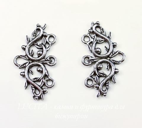 Коннектор Quest Beads "Веточки" (1-3) 29х17 мм (цвет-античное серебро)