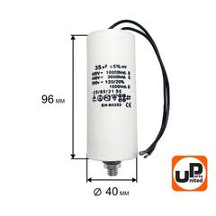 Конденсатор UNITED PARTS CBB60, 35 мкФ, 450В, гибкие выводы+шпилька (90-0336)