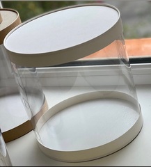 Коробка для торта прозрачная ТУБУС диам.280мм выс.280мм (белая) НОВЫЙ ДИЗАЙН