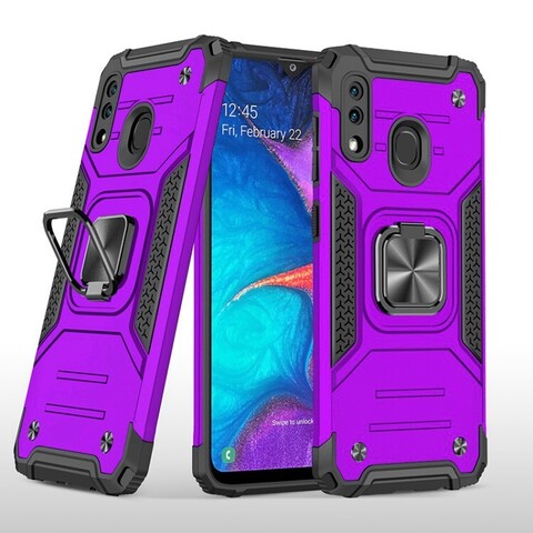 Противоударный чехол Strong Armour Case с кольцом для Samsung Galaxy A20 / A30 / M10s / M20 (Фиолетовый)