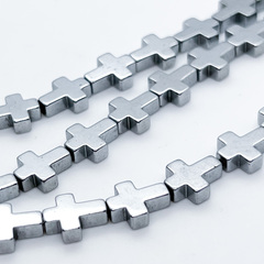 Гематит Крест бусины (имитация), цвет серебристый, размер около 10*8 мм, цена за 9 шт (1/4 нити)