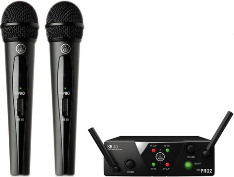 AKG WMS40 Mini2 Vocal Set вокальная радиосистема US45AC с приёмником SR40 Mini Dual и двумя ручными передатчиками__1