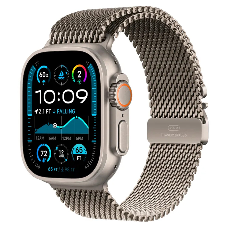 Apple Watch Ultra 2 2024, 49 мм, корпус из титана, миланский сетчатый браслет цвета натуральный титан