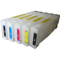 Перезаправляемые картриджи для плоттеров Epson Stylus Pro 7700, 7710, 9700, 9710. 5 шт х 700 мл с чипами и пакетом.