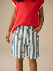 Шорты джинсовые с вышивкой для девочки Next E35-578, Синий, Белый