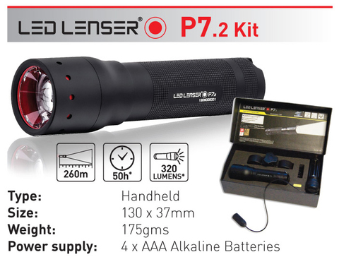 Фонарь ручной Led Lenser P7.2N 1200, чёрный, светодиодный, AAAx4 (1200)
