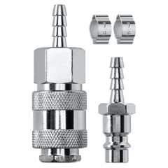 KRAFTOOL (штуцер ?елочка?, 6 мм - рапид муфта) + (рапид штуцер-штуцер ?елочка?, 6 мм) + (обжимные хомуты 2 шт), набор (06599-06-H)