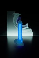 Прозрачно-синий фаллоимитатор, светящийся в темноте, Bruce Glow - 22 см. - 