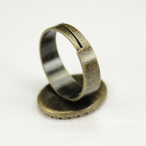 Основа для кольца с сеттингом с круглым краем для кабошона 14х10 мм (цвет - античная бронза)