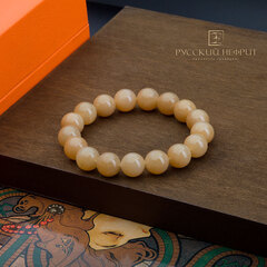 Браслет "Классика". Медовый нефрит. Бусины 12мм