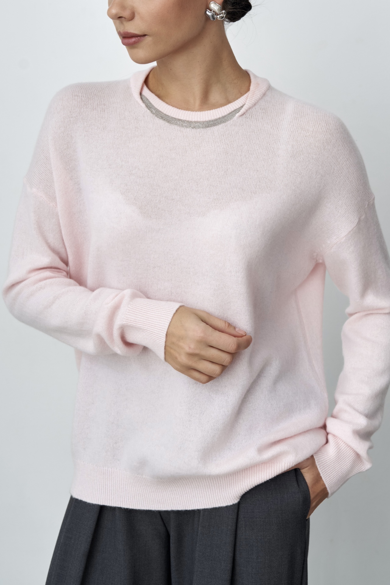 Джемпер из кашемира и шерсти с монилью на вырезе PREMIUM QUALITY