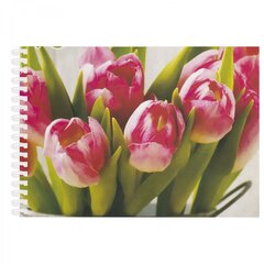
          Блокнот А6+, гребень, Alingar, мелованный картон, 48 л., клетка, "Нежные тюльпаны"