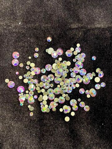 Стеклянные стразы  (размер микс) 1140шт, цвет хамелеон фиолетово-желтый