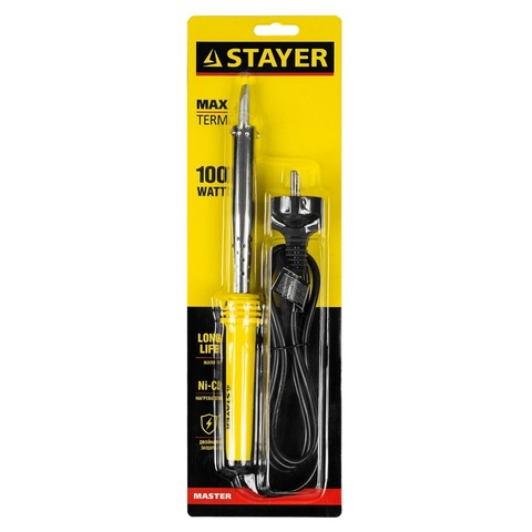 STAYER MAXTerm, 100 Вт, клин, электропаяльник с пластиковой рукояткой (55305-100)