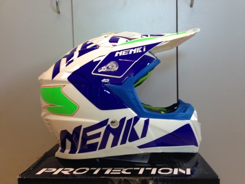Шлем для мотокросса NENKI NK-316, белый-синий-зелёный