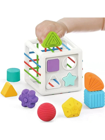 Сенсорный куб сортер для малышей с резинками