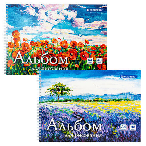 Альбом для рисования, А4, 48 л., гребень, обложка картон, (BRAUBERG), 205х290 мм, 