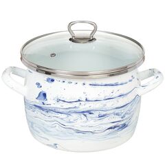 Кастрюля сталь, эмал, 5 л, с крыш, Сантэкс, Шейк бело-синяя, 1-2450111, индукц