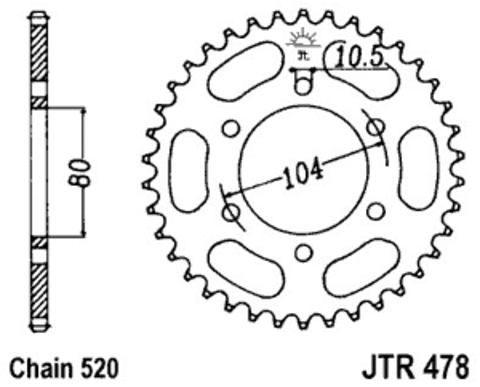 JTR478.43 звезда задняя JT для KAWASAKI NINJA, Z 800, KAWASAKI ZX-6