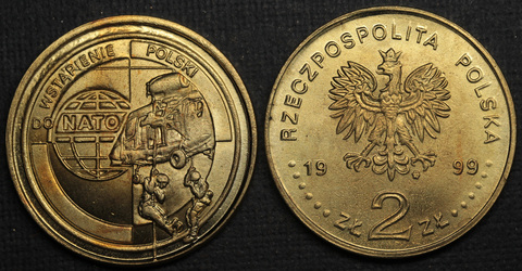 Жетон 2 злотых 1999 года Польша Польская дорога к свободе: Вступление Польши в НАТО Копия монеты Копия