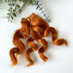 Волосы для кукол, трессы кудри, цвет рыжий, 13-15 см*1 метр., набор 2 шт.