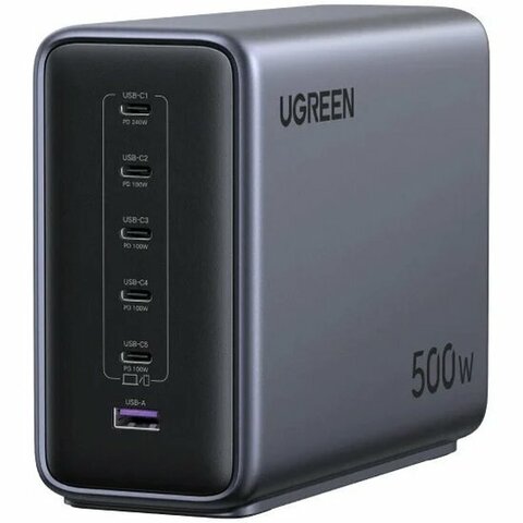 Сетевое зарядное устройство UGREEN X759 (55550B) 500W 6-Port 1*USB-A&5*USB-C GaN Desktop Fast Charger EU: серый космос