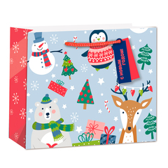 Пакет подарочный ХL горизонтальный, Новогодние зверушки, 50*40*25 см (Д*В*Ш), 1 шт.
