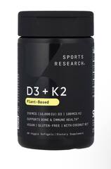 Sports Research Витамины D3 + K2, растительного происхождения, 250 мкг / 100 мкг, 60 растительных капсул