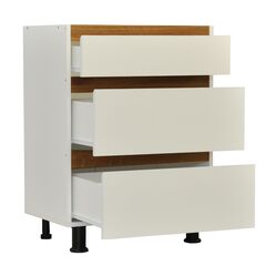 Кухонный модуль напольный 60 см Валенсия с 3-мя ящиками без столешницы, с дубовыми панелями, на ножках / белый, массив дуба