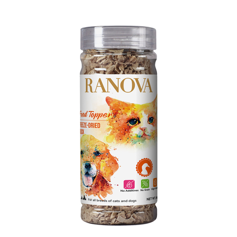 Лакомство Ranova для СОБАК и КОШЕК - топпинг (в виде мягких кубиков) из сублимированной утки, 60г