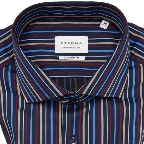 Сорочка мужская Eterna Modern Fit 1052-X17V-19 тёмно-синяя в цветную полоску