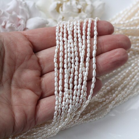 Жемчуг натуральный речной, рис, 3,9-4,5 мм, 1 нить, Ж016