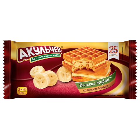 Вафли АКУЛЬЧЕВ венские со вкусом банана 100г