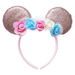 Ободок, Мышка, с цветами, Розовое золото, 1 шт.