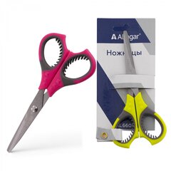 
          Ножницы канцелярские, Alingar, 14 см., пластиковые ручки, прорезиненная вставка, закругленные концы, ассорти (голубой, розовый, зеленый), европодвес