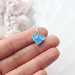 Подвеска Сердце с ярко-голубым фианитом, 14 мм, родий, П176